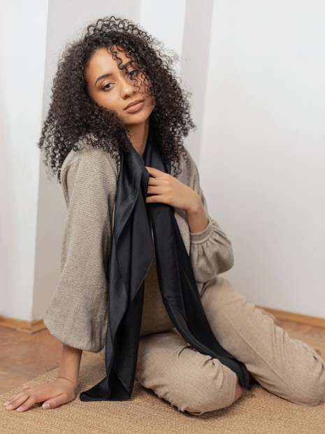 Peace Silk scarf - deep black-Silk scarves & shawls-Solunière | ethical silk