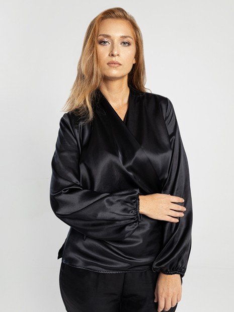 Peace Silk blouse - deep black-Clothing-Solunière | ethical silk