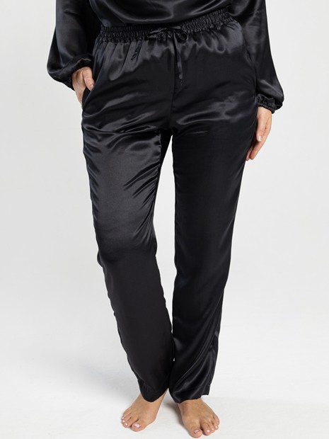 Peace Silk pants - deep black-Clothing-Solunière | ethical silk